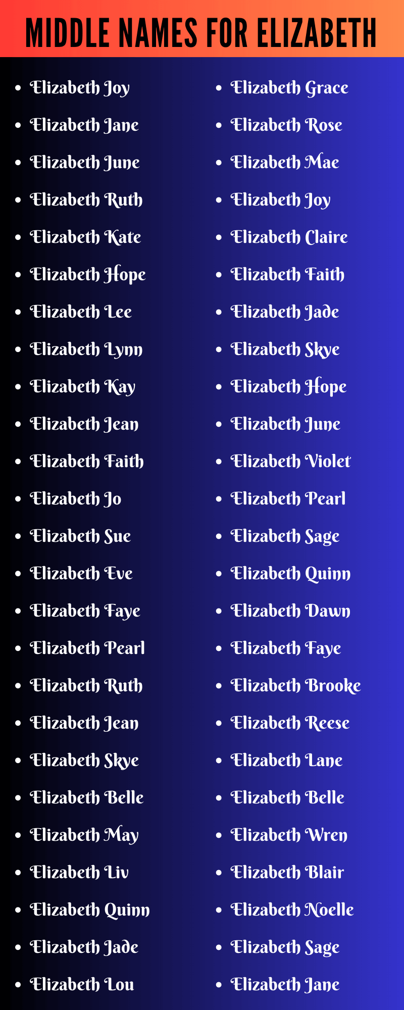 Middle Names For Elizabeth