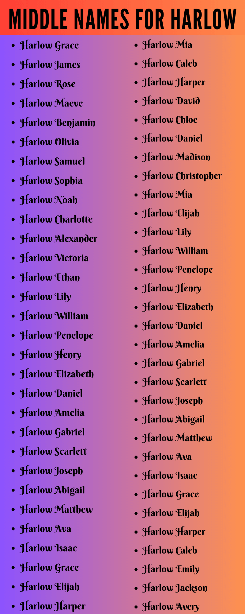 Harlow Middle Names