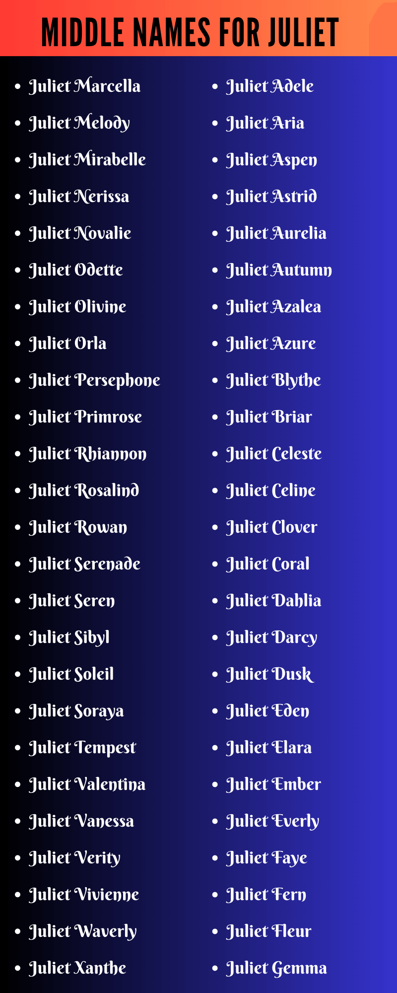 Middle Names For Juliet