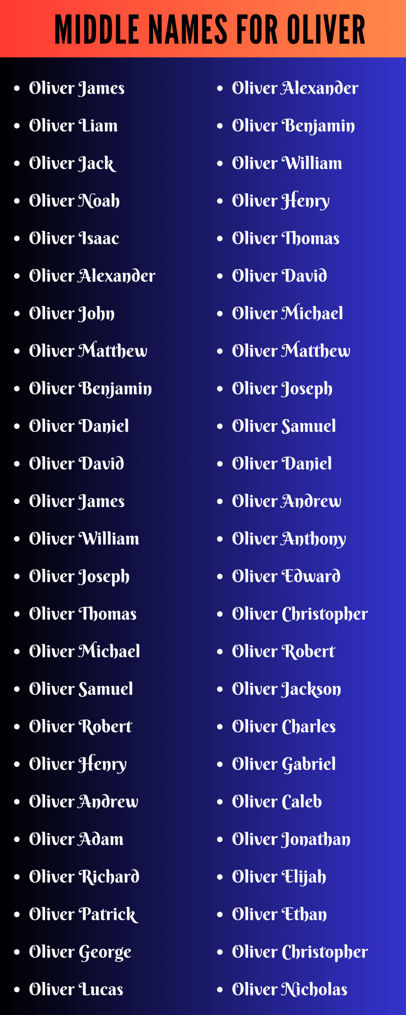 400 Unique Middle Names For Oliver That Truly Stands Out