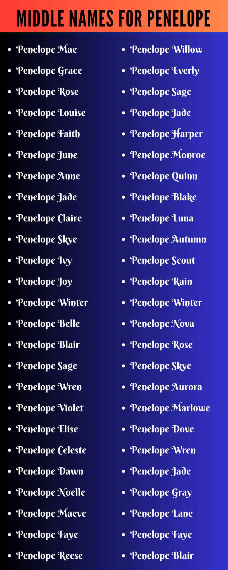 Middle Names For Penelope