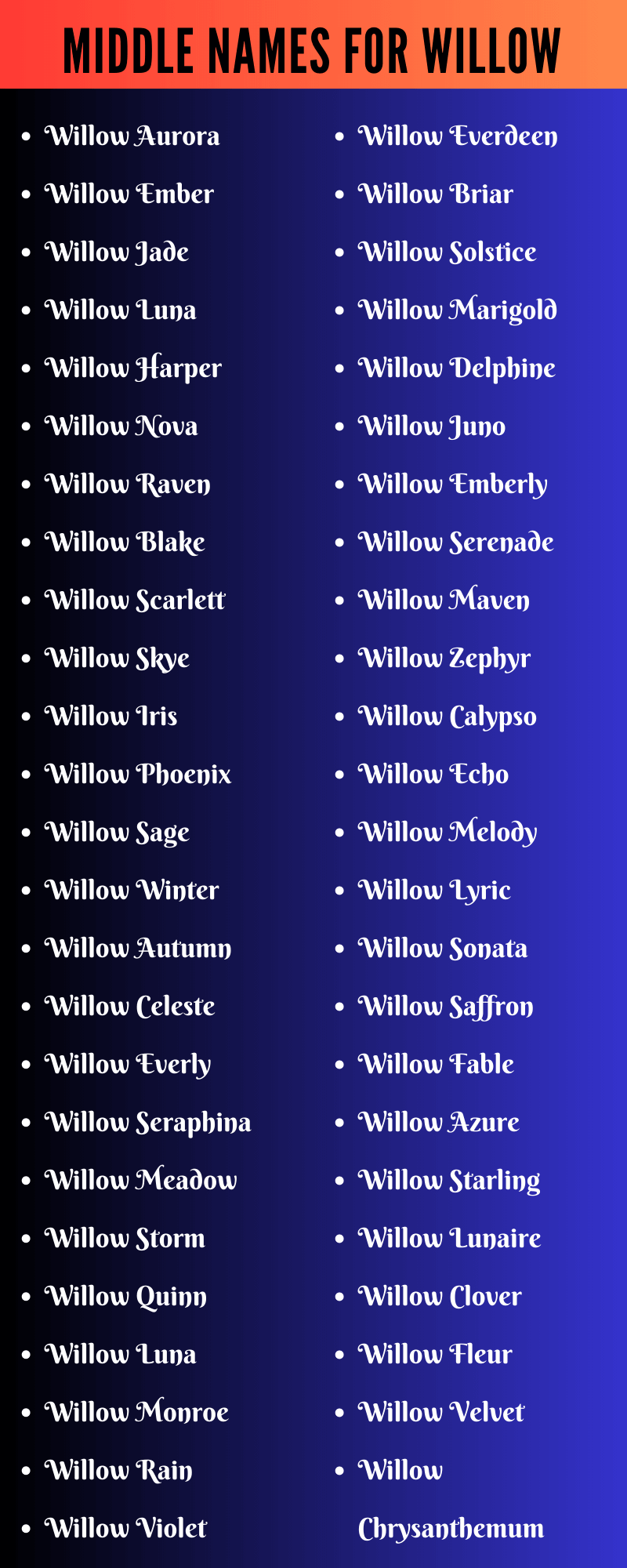 Middle Names For Willow