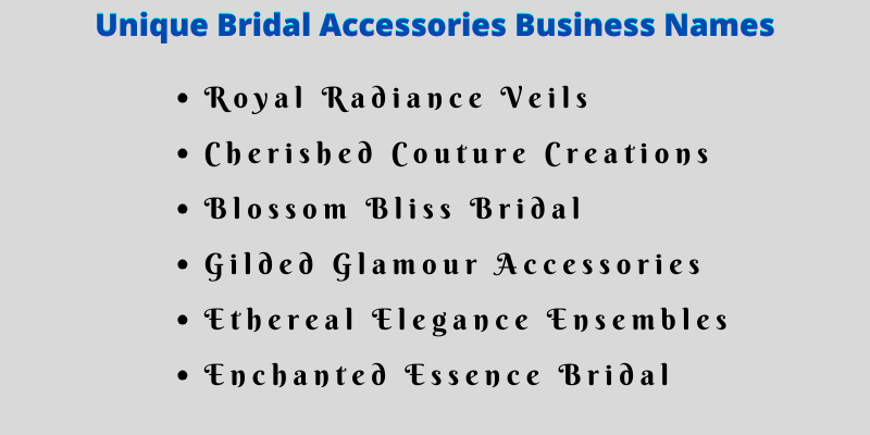 Bridal Accessories Business Names