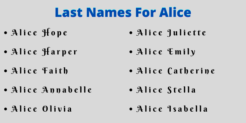 Last Names For Alice