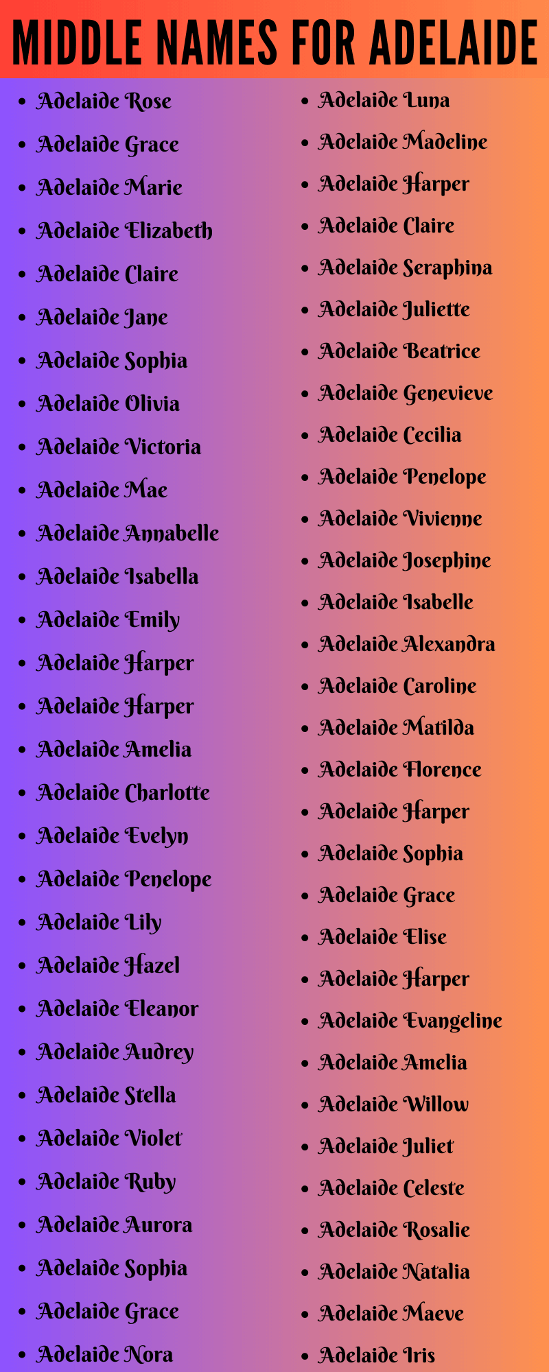 400 Cute Middle Names For Adelaide