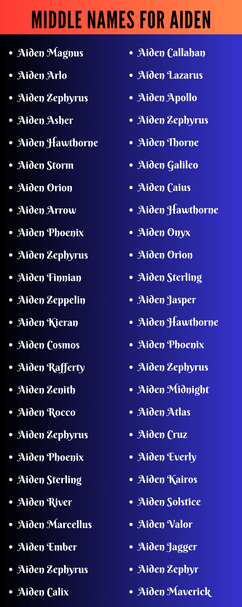 Middle Names For Aiden