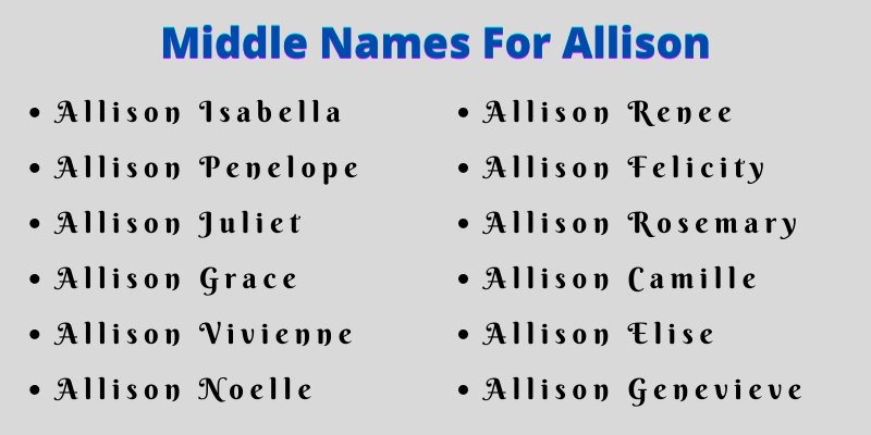 400 Cute Middle Names For Allison That You Will Love