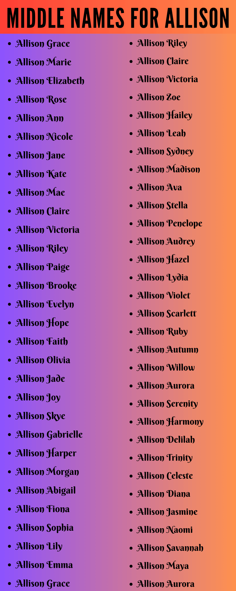 400 Cute Middle Names For Allison That You Will Love