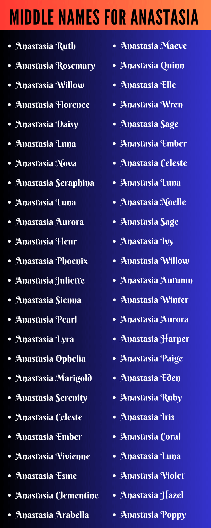400 Cute Middle Names For Anastasia That Will Grab Attention
