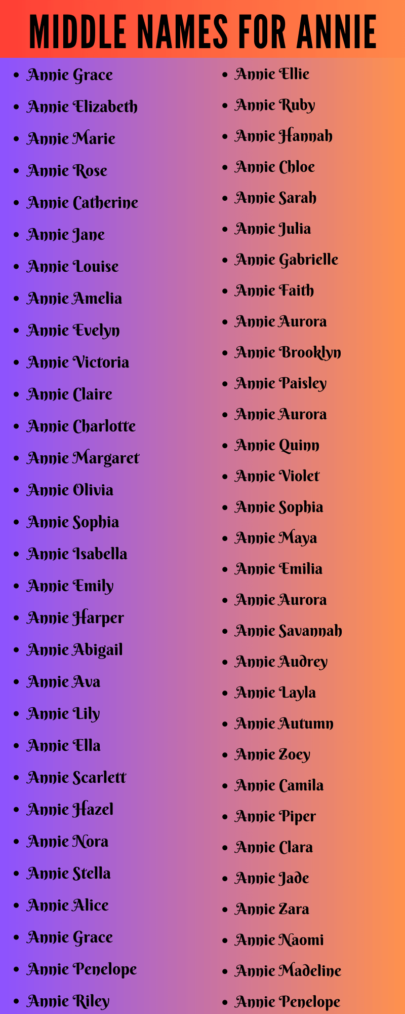 400 Cute Middle Names For Annie