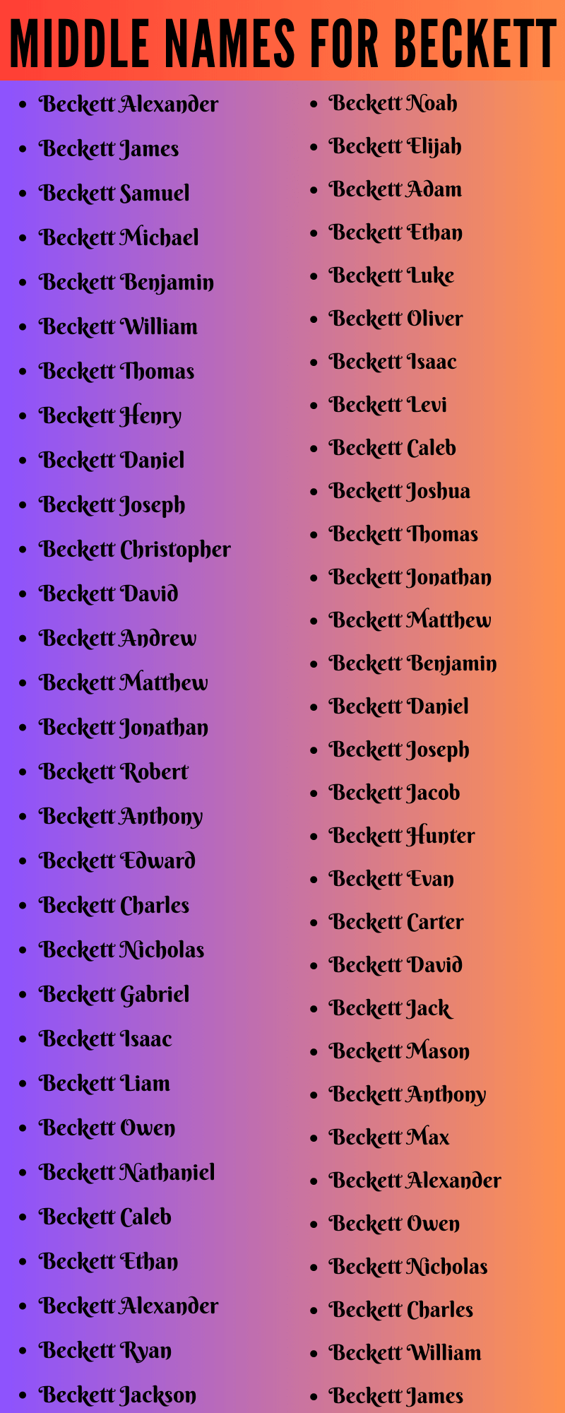 400 Classy Middle Names For Beckett