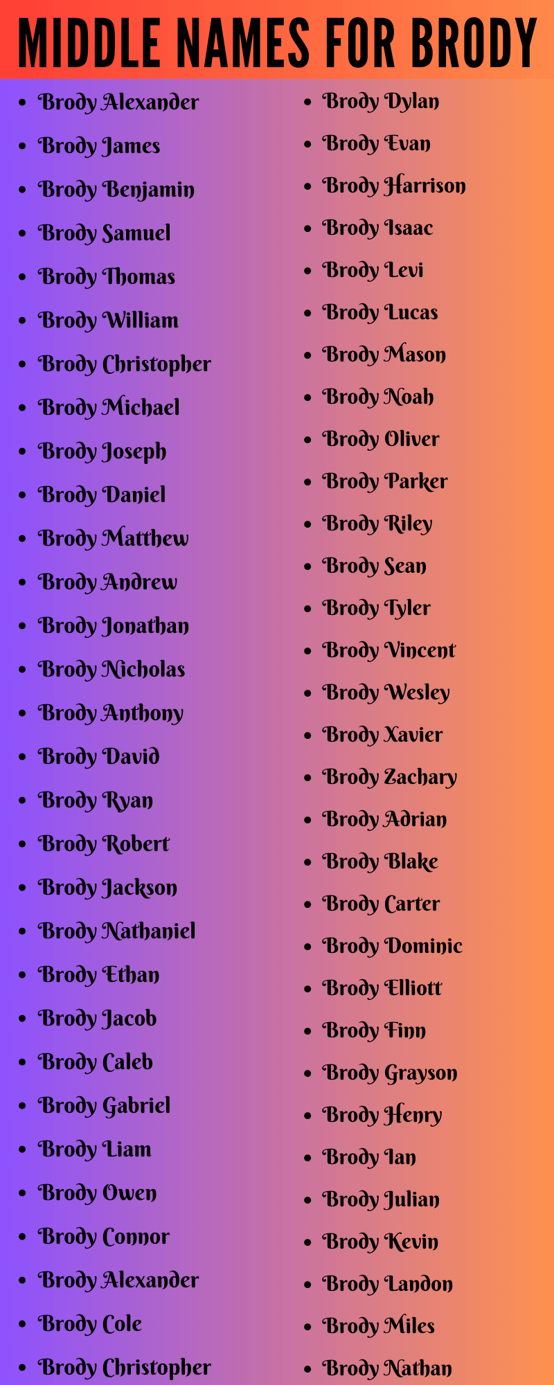 400 Best Middle Names For Brody