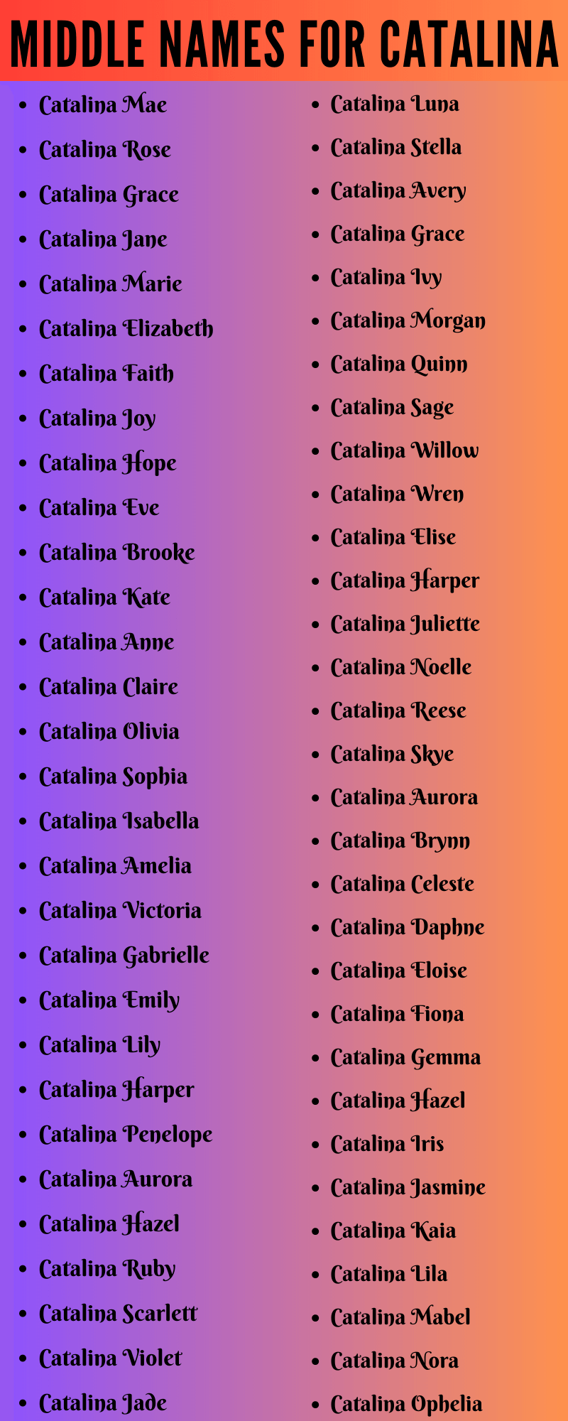 400 Best Middle Names For Catalina