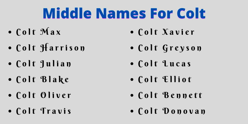 400 Unique Middle Names For Colt