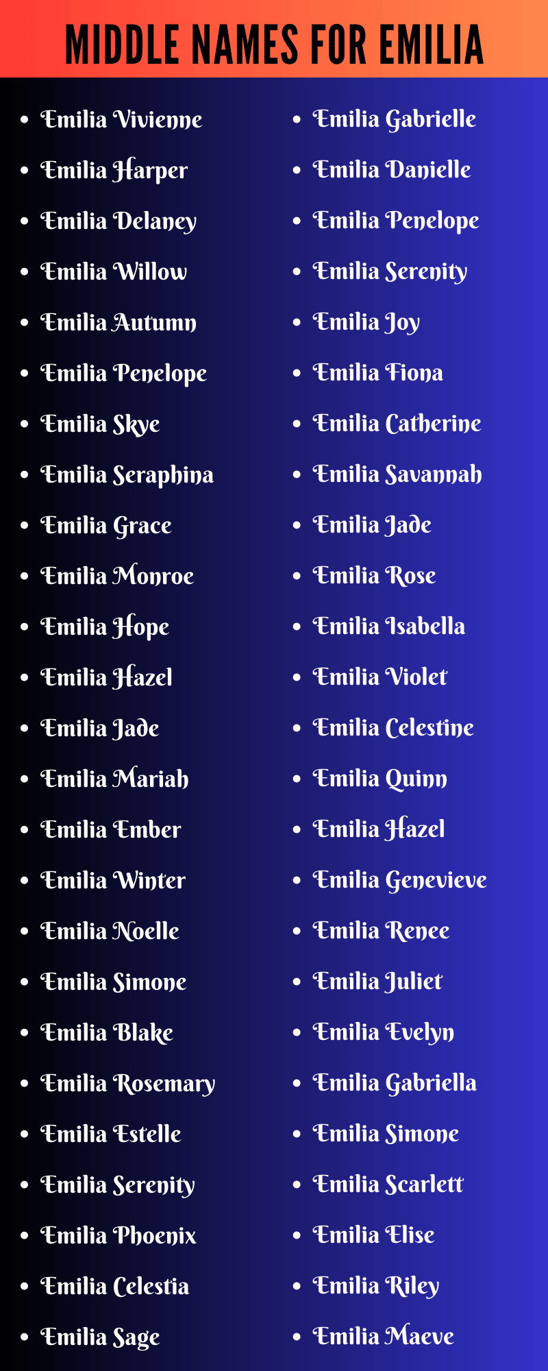 Middle Names For Emilia