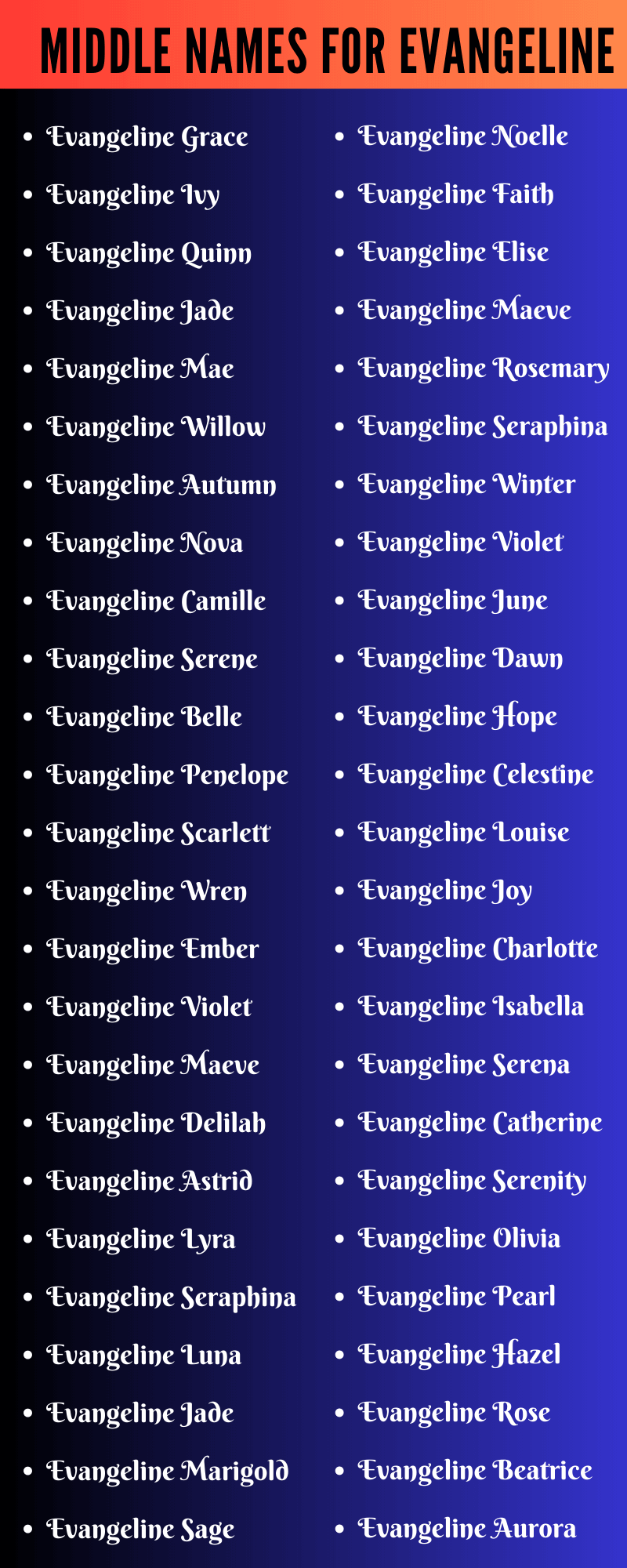 Middle Names For Evangeline