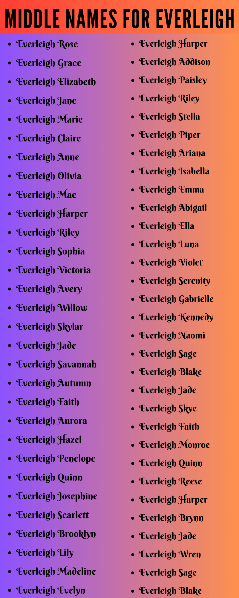 400 Unique Middle Names For Everleigh That You Will Like