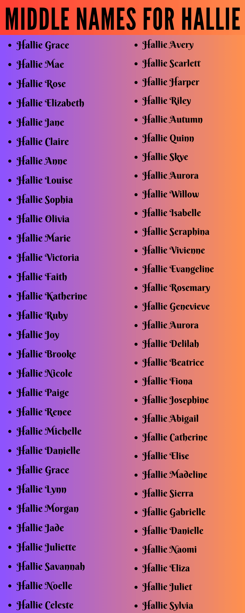 400 Cute Middle Names For Hallie