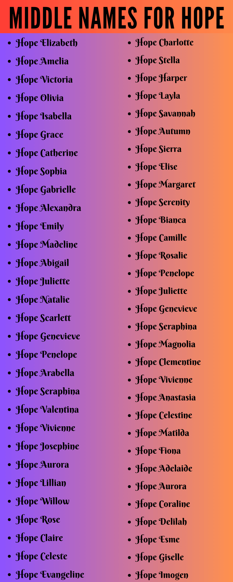 400 Unique Middle Names For Hope That You Will Like
