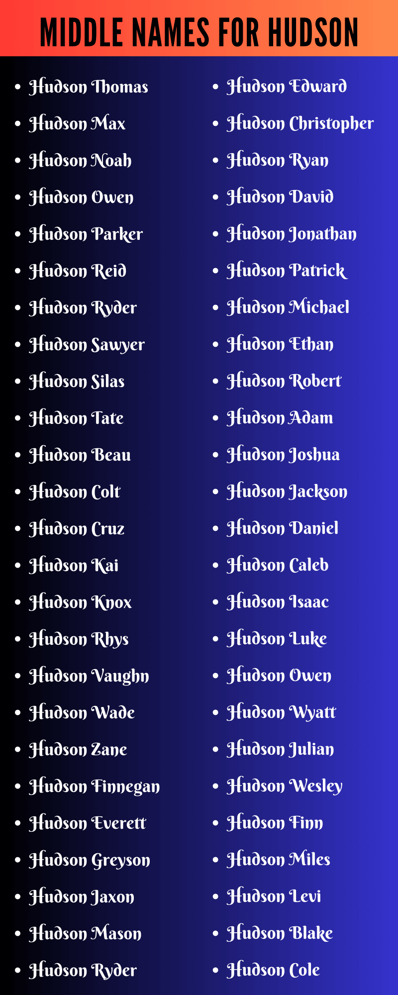 Middle Names For Hudson