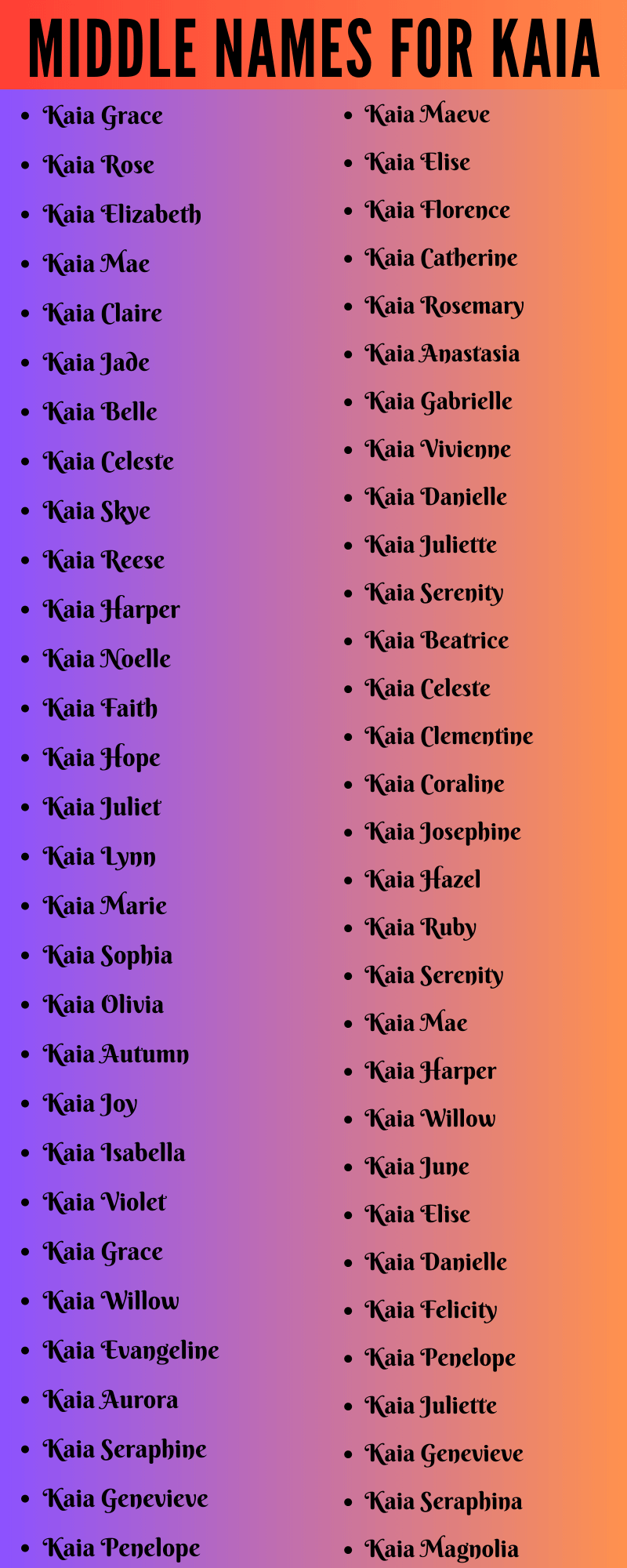 400 Cute Middle Names For Kaia That You Will Love