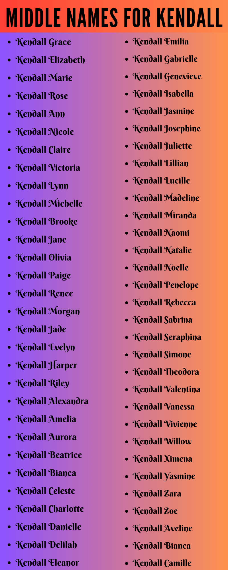 400 Cute Middle Names For Kendall