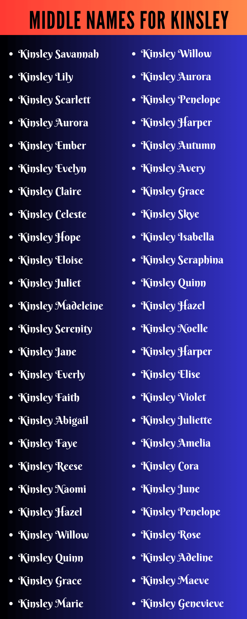 Middle Names For Kinsley