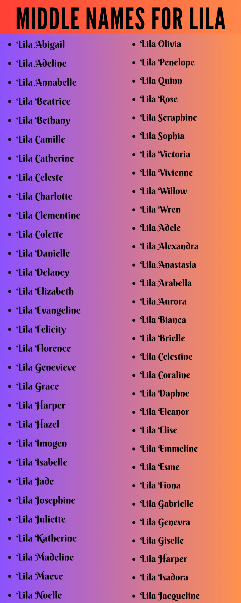 400 Catchy Middle Names For Lila That You Will Love