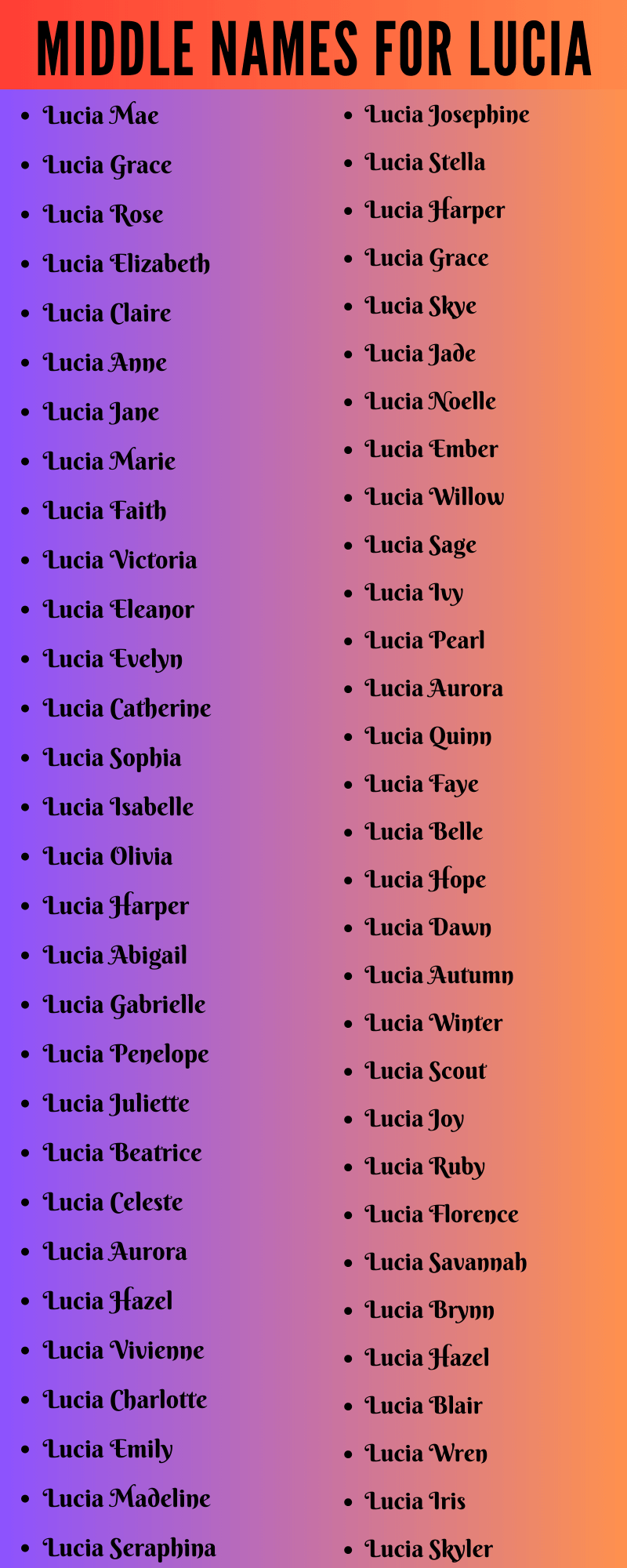 400 Creative Middle Names For Lucia