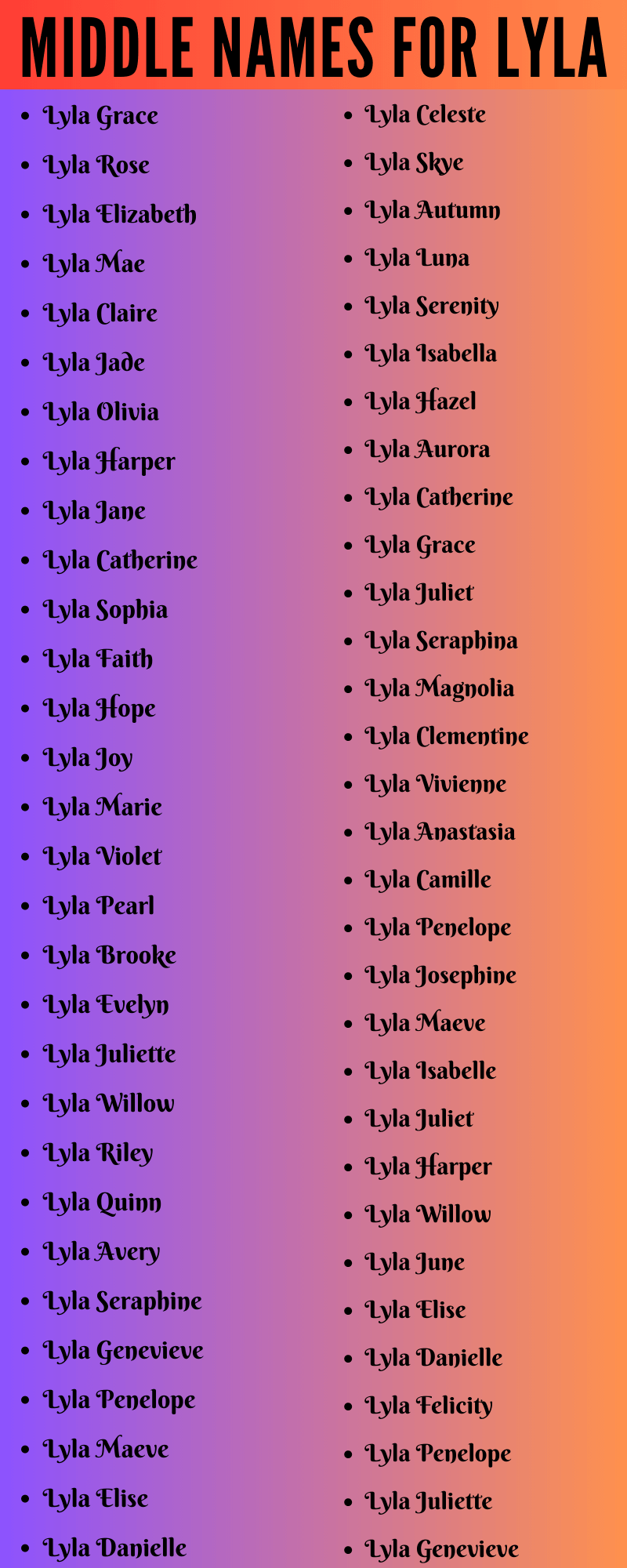 400 Catchy Middle Names For Lyla That You Will Love