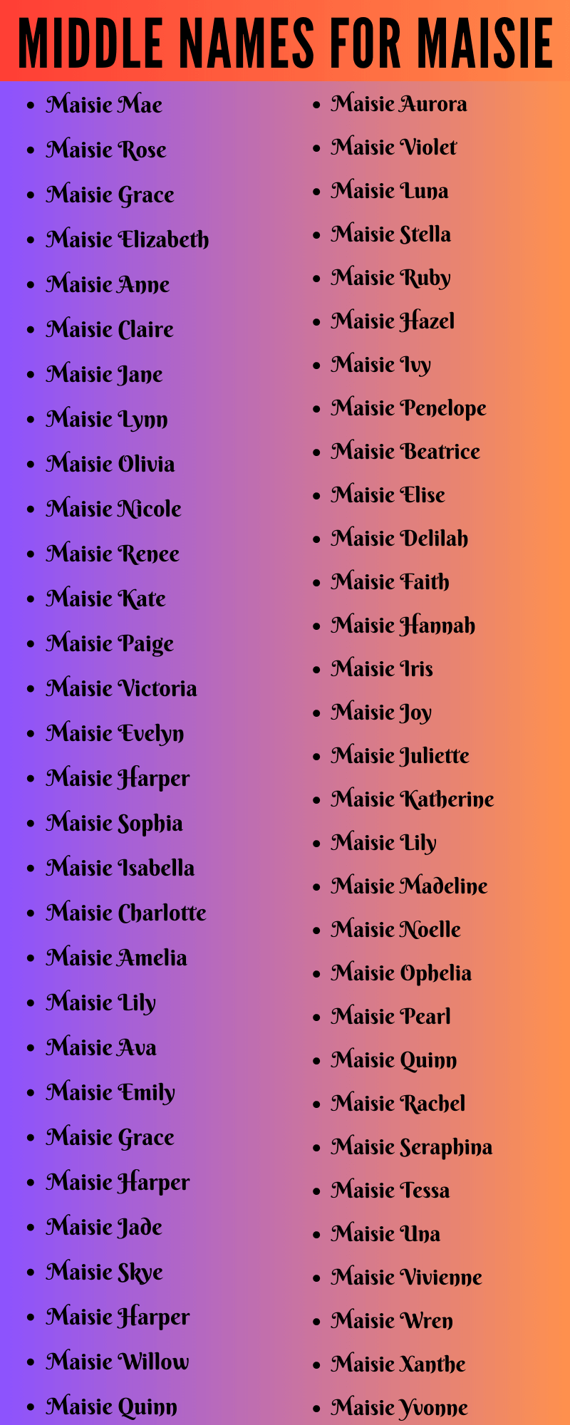400 Catchy Middle Names For Maisie That You Will Like