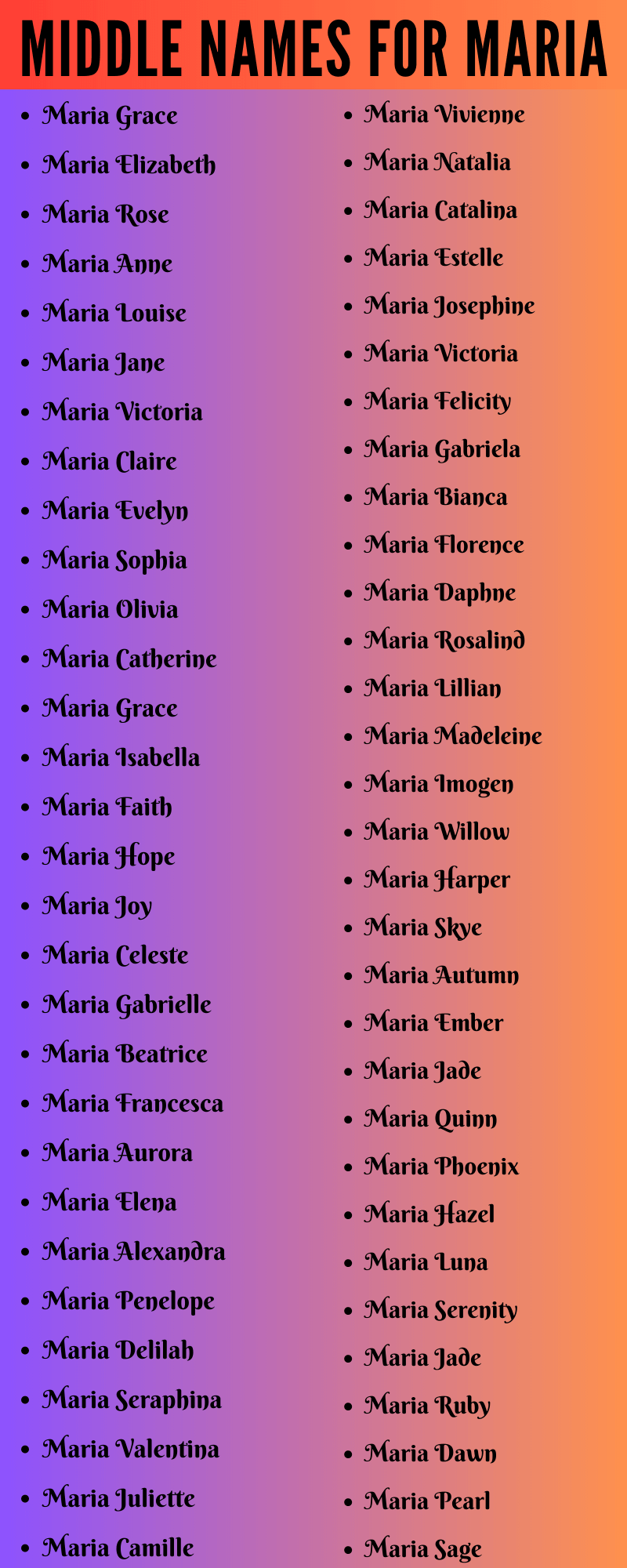 400 Creative Middle Names For Maria