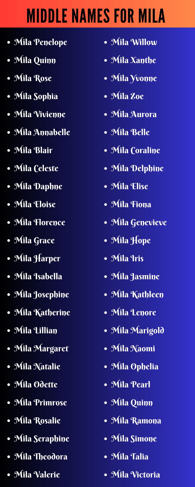 Middle Names For Mila