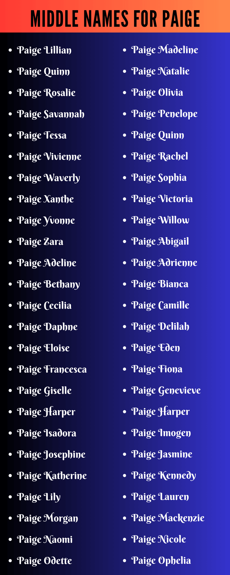 Middle Names For Paige