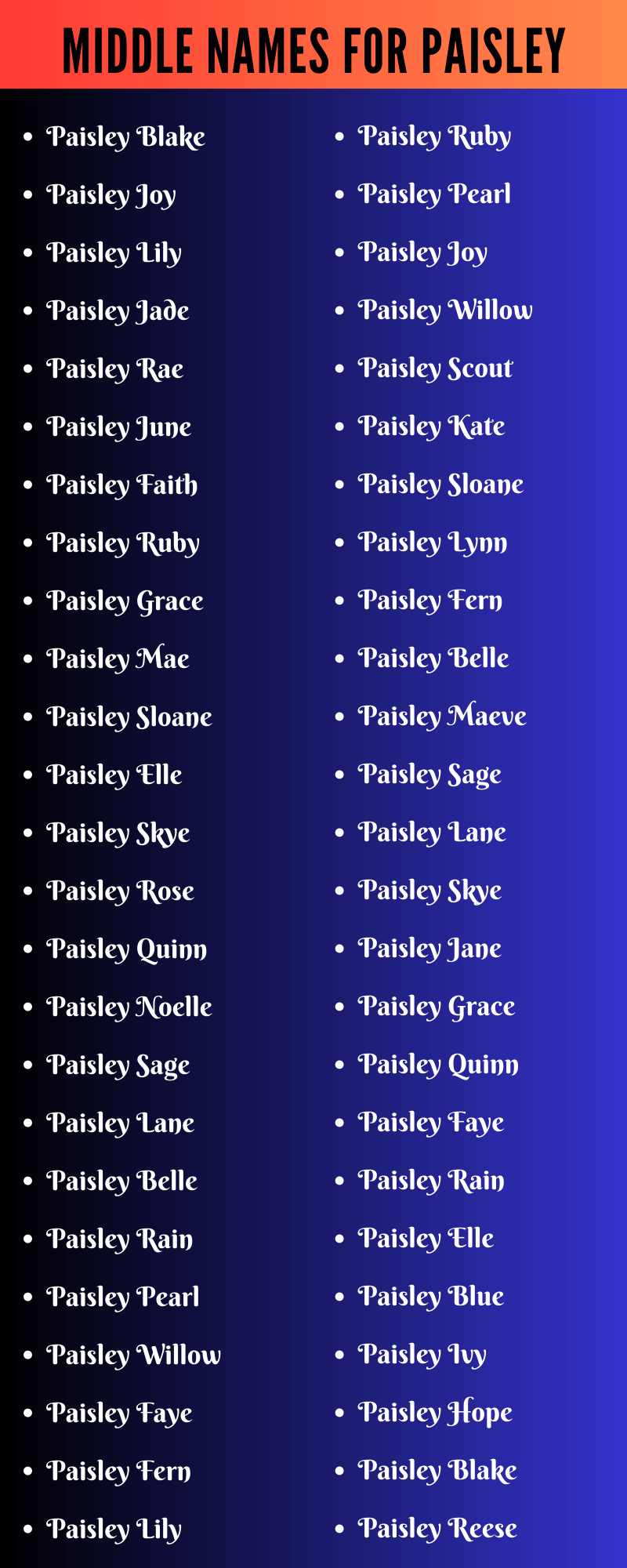 Middle Names For Paisley