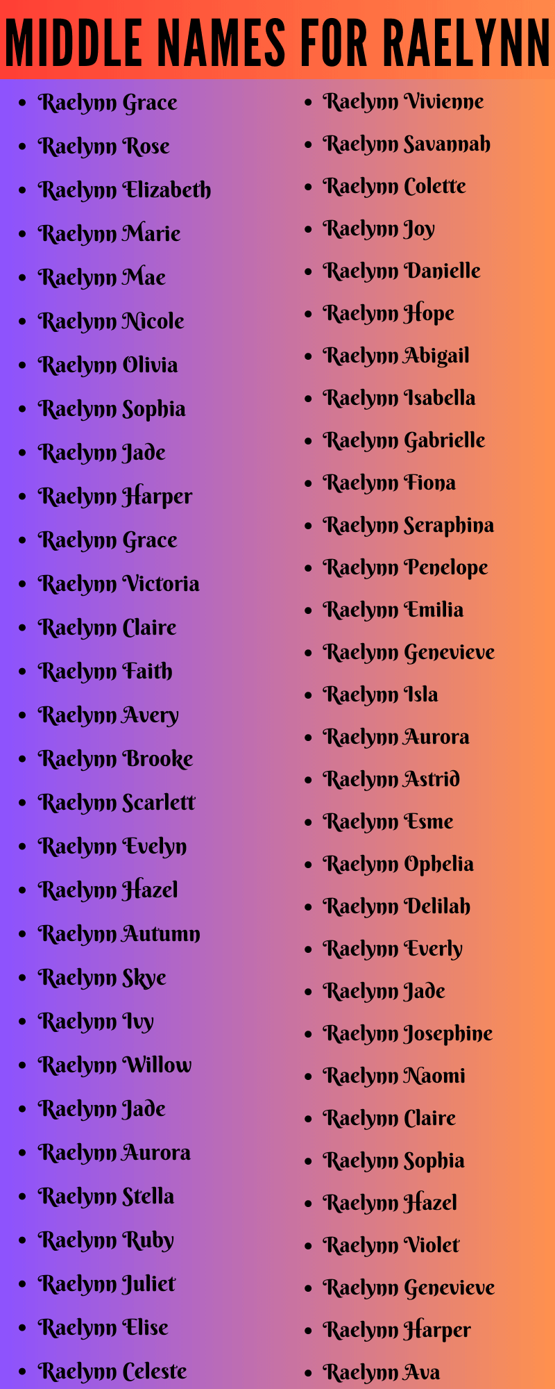 400 Best Middle Names For Raelynn That You Will Like