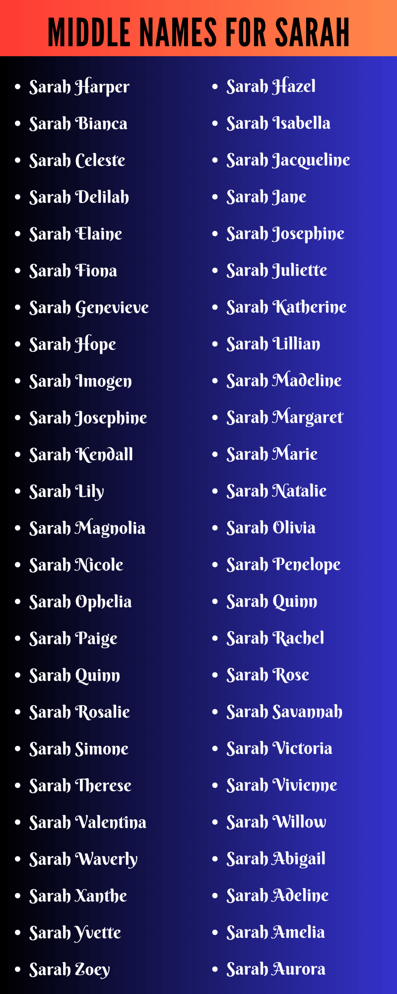 Middle Names For Sarah