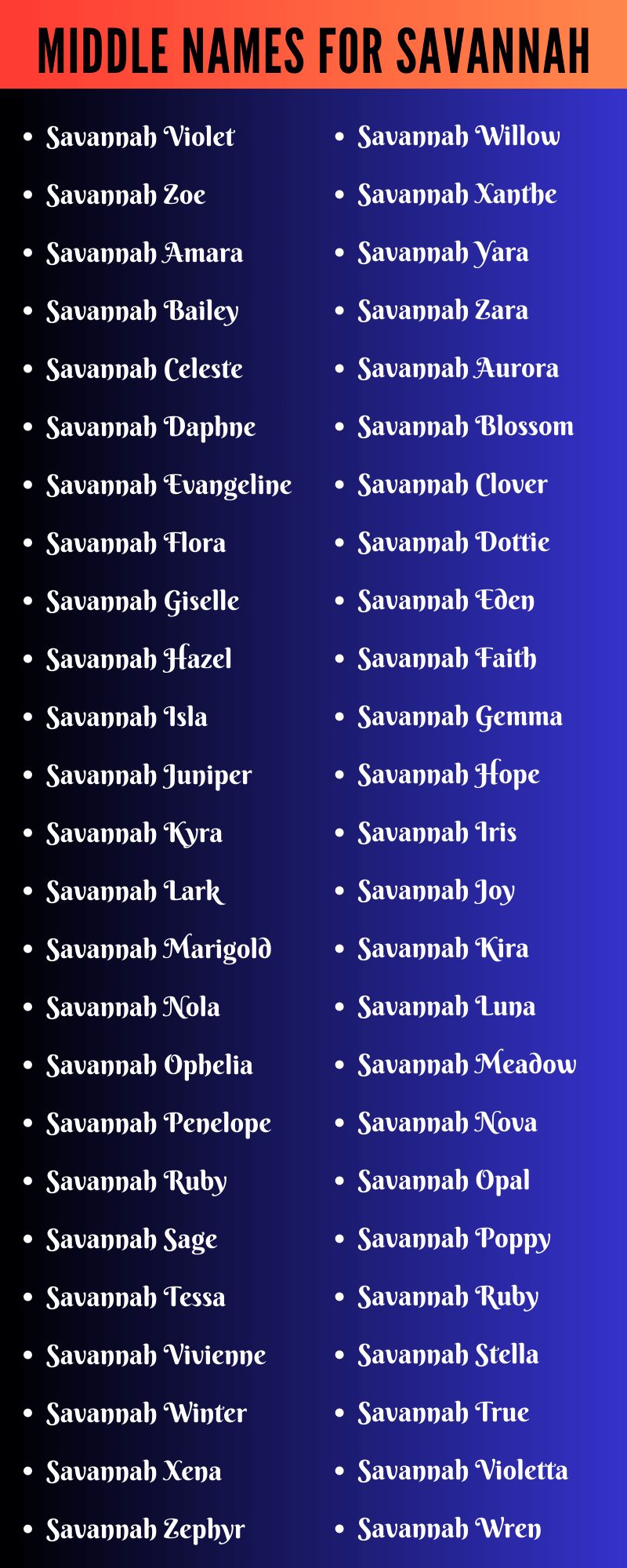 Middle Names For Savannah