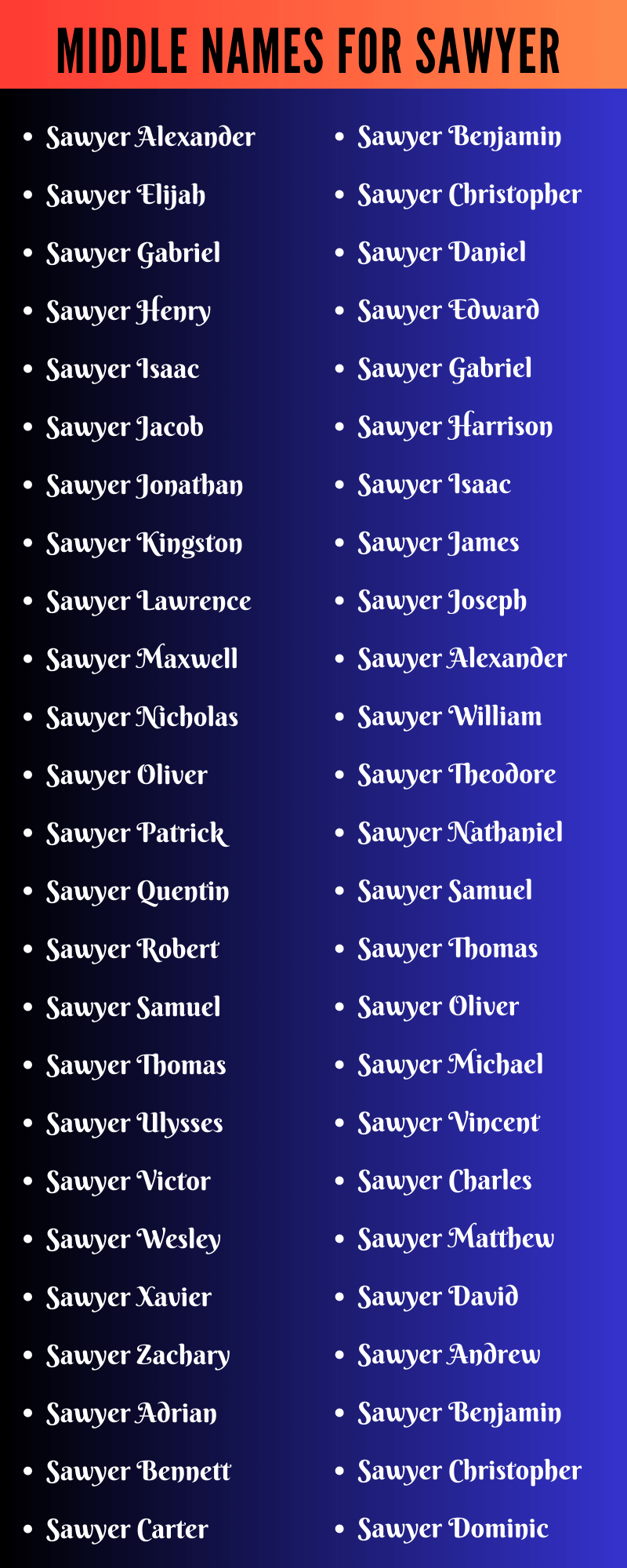 Middle Names For Sawyer