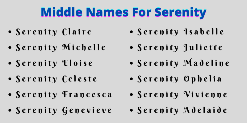 400 Creative Middle Names For Serenity That You Will Like