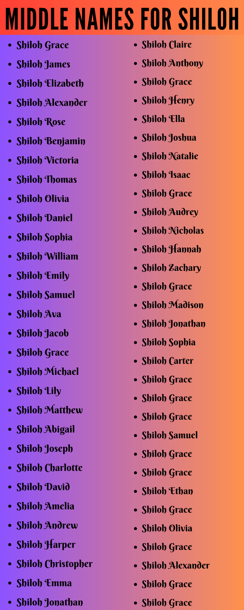400 Creative Middle Names For Shiloh