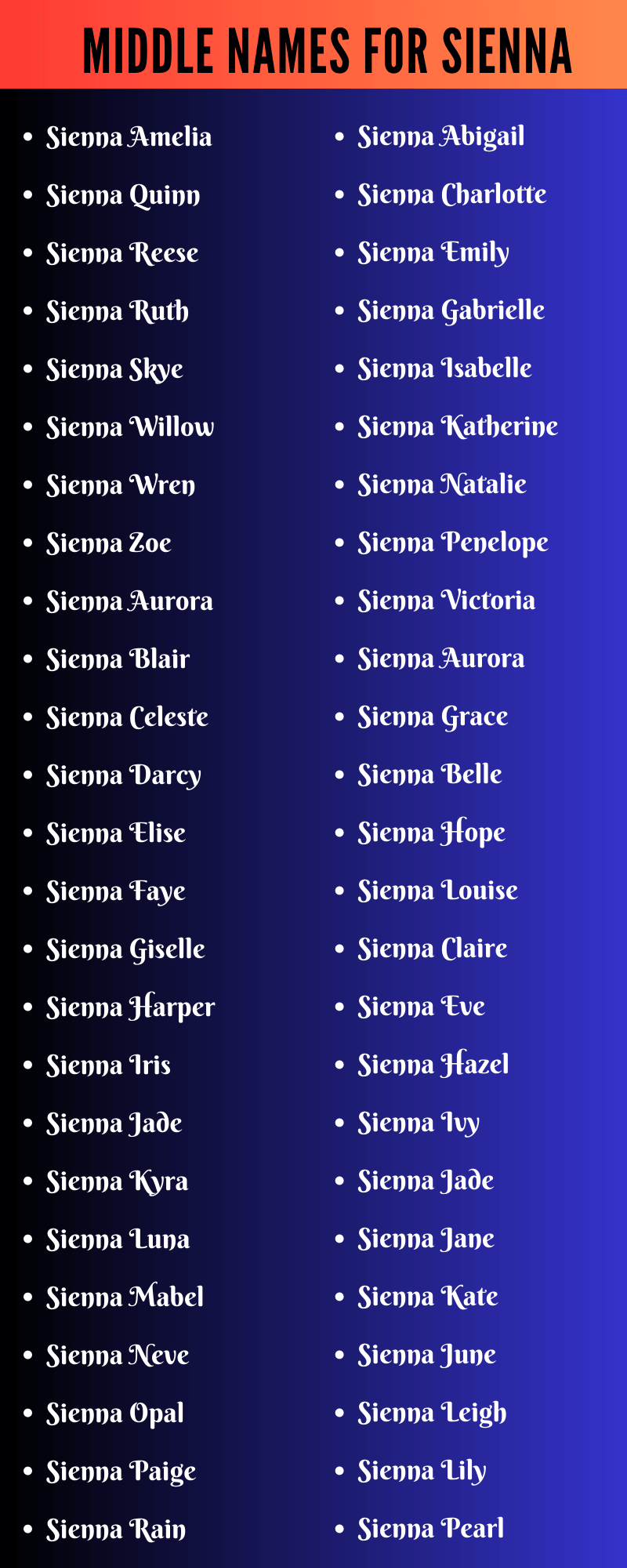Middle Names For Sienna