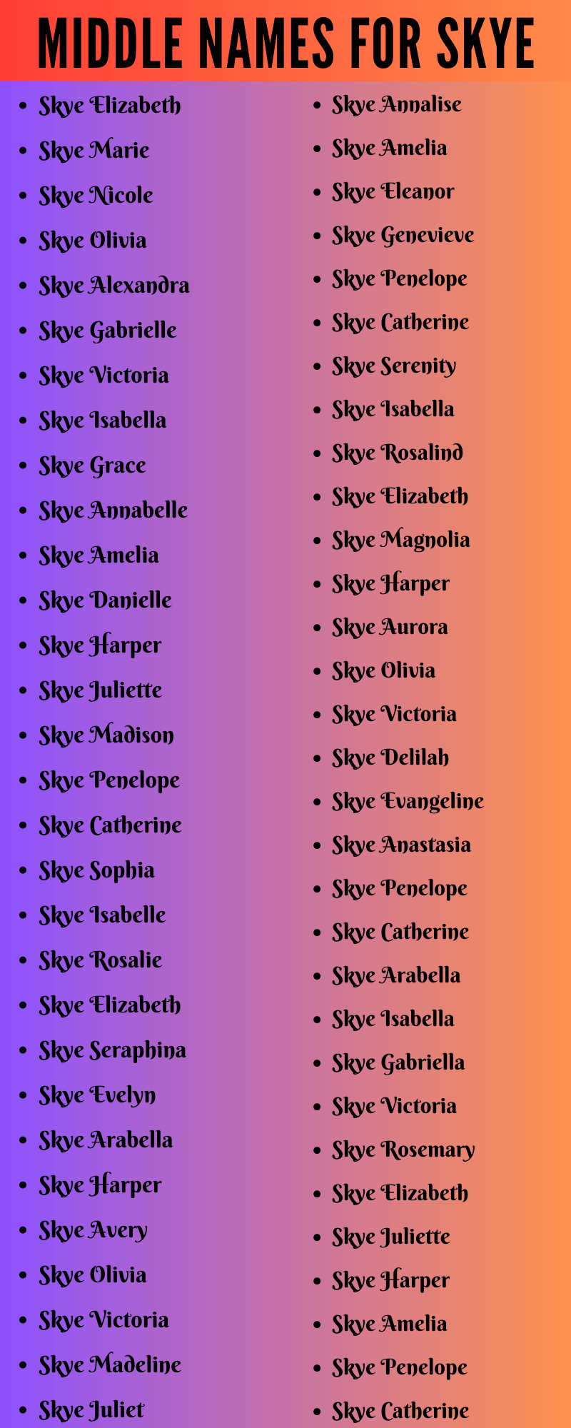 400 Unique Middle Names For Skye