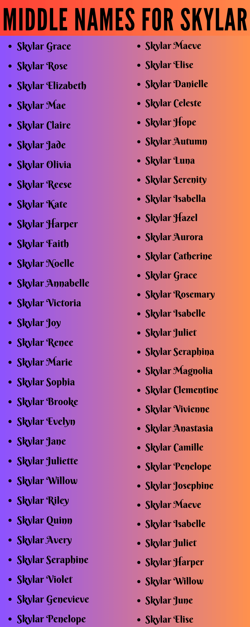 400 Best Middle Names For Skylar That You Will Like