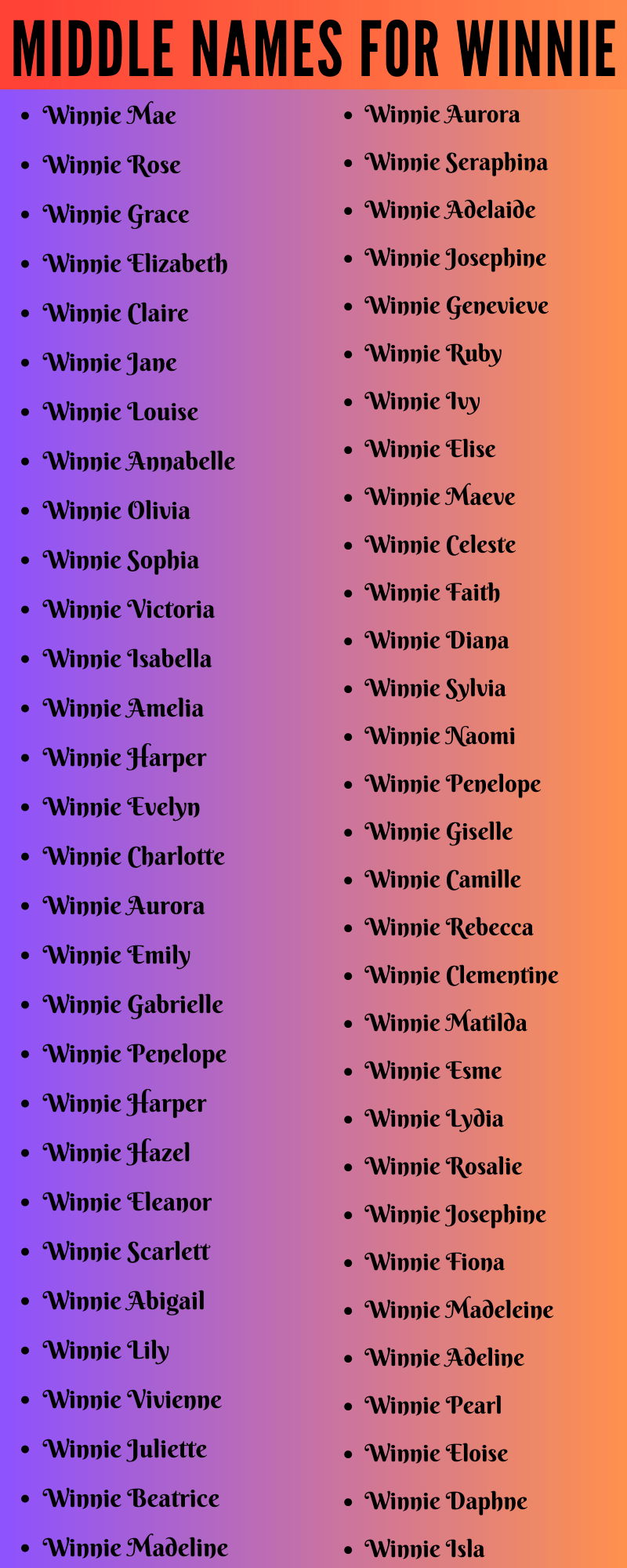 400 Classy Middle Names For Winnie That You Will Love