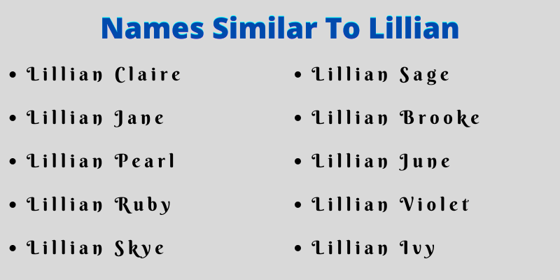 Names Similar To Lillian