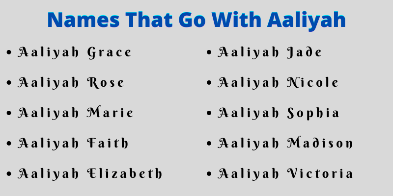 Names That Go With Aaliyah
