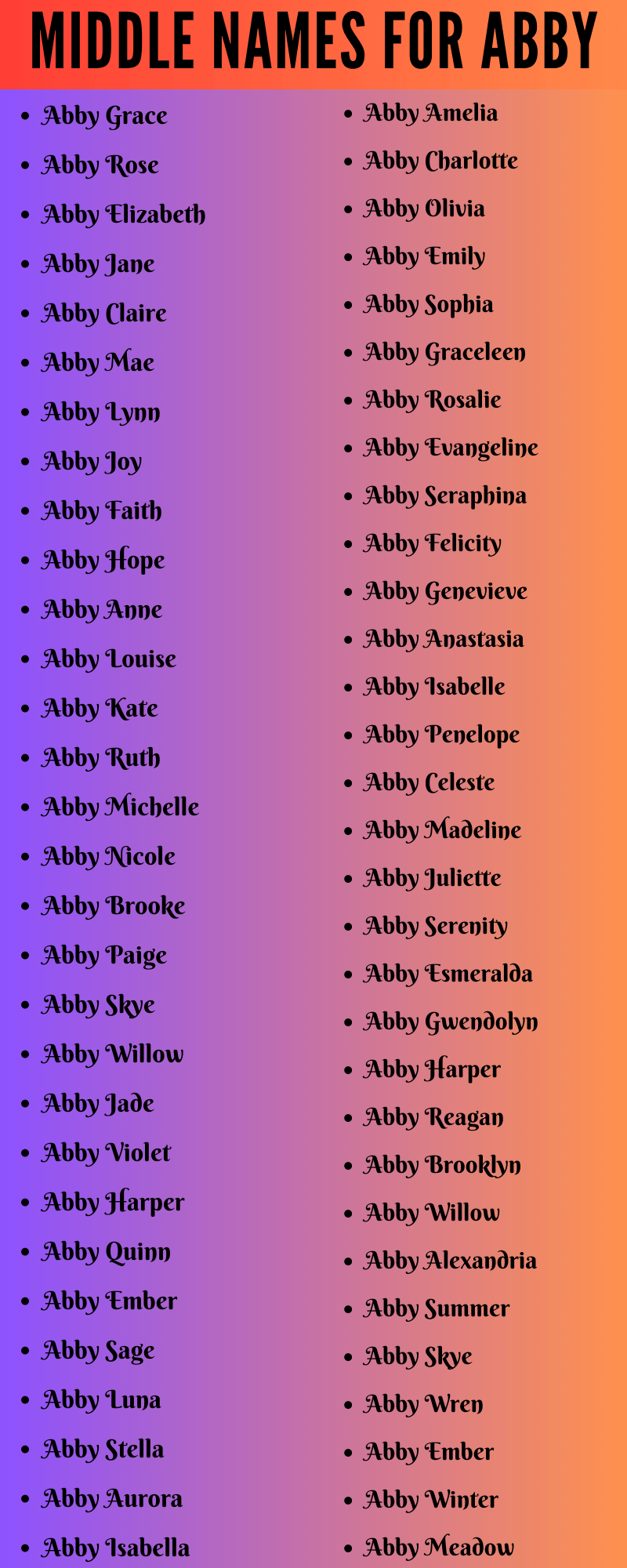  400 Creative Middle Names For Abby