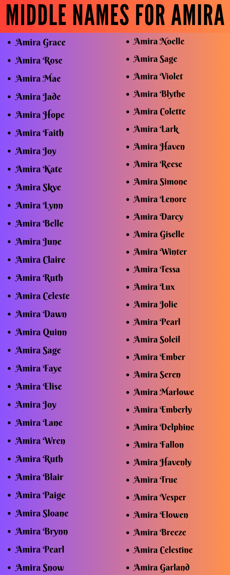 400 Best Middle Names For Amira