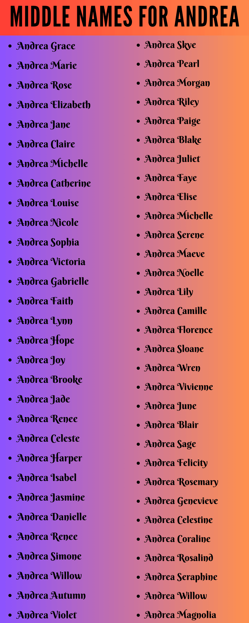 400 Amazing Middle Names For Andrea